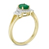 Thumbnail Image 1 of Previously Owned - Oval Emerald and 1/6 CT. T.W. Diamond Three Stone Collar Ring in 10K Gold