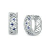Thumbnail Image 1 of Previously Owned - Vera Wang Love Collection 1/4 CT. T.W. Diamond and Blue Sapphire Hoop Earrings in 14K White Gold