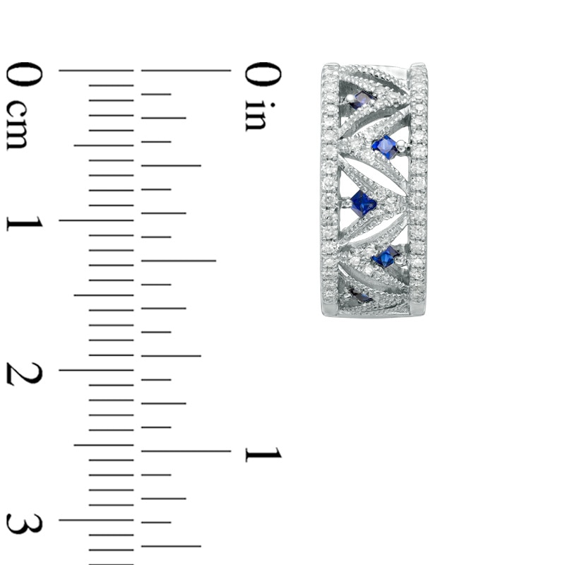 Main Image 2 of Previously Owned - Vera Wang Love Collection 1/4 CT. T.W. Diamond and Blue Sapphire Hoop Earrings in 14K White Gold