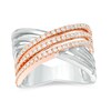 Thumbnail Image 0 of Previously Owned - Vera Wang Love Collection 1/2 CT. T.W. Diamond Crossover Ring in Sterling Silver and 14K Rose Gold