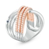 Previously Owned - Vera Wang Love Collection 1/2 CT. T.W. Diamond Crossover Ring in Sterling Silver and 14K Rose Gold