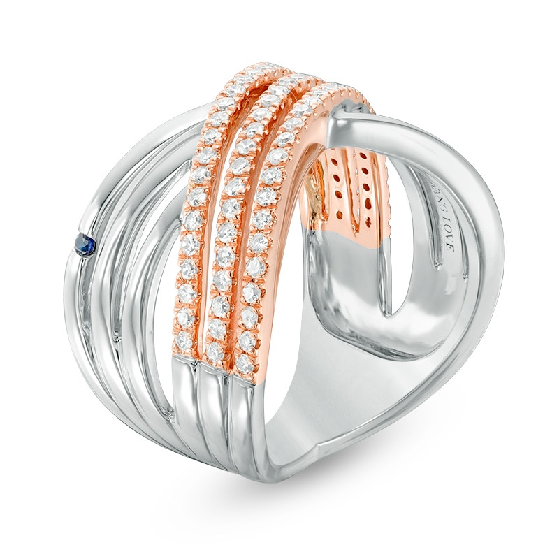 Previously Owned - Vera Wang Love Collection 1/2 CT. T.W. Diamond Crossover Ring in Sterling Silver and 14K Rose Gold