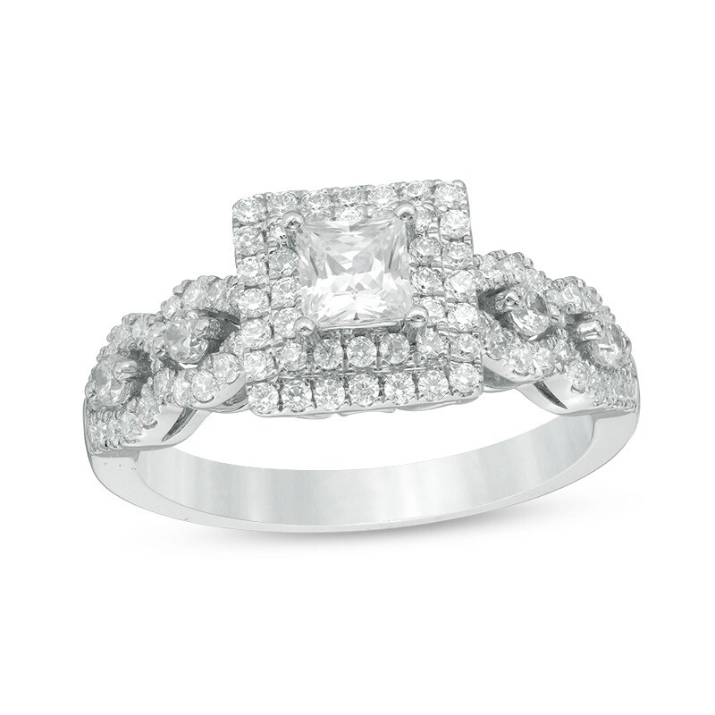 Previously Owned - Adrianna Papell 1 CT. T.W. Princess-Cut Diamond Frame Engagement Ring in 14K Two-Tone Gold