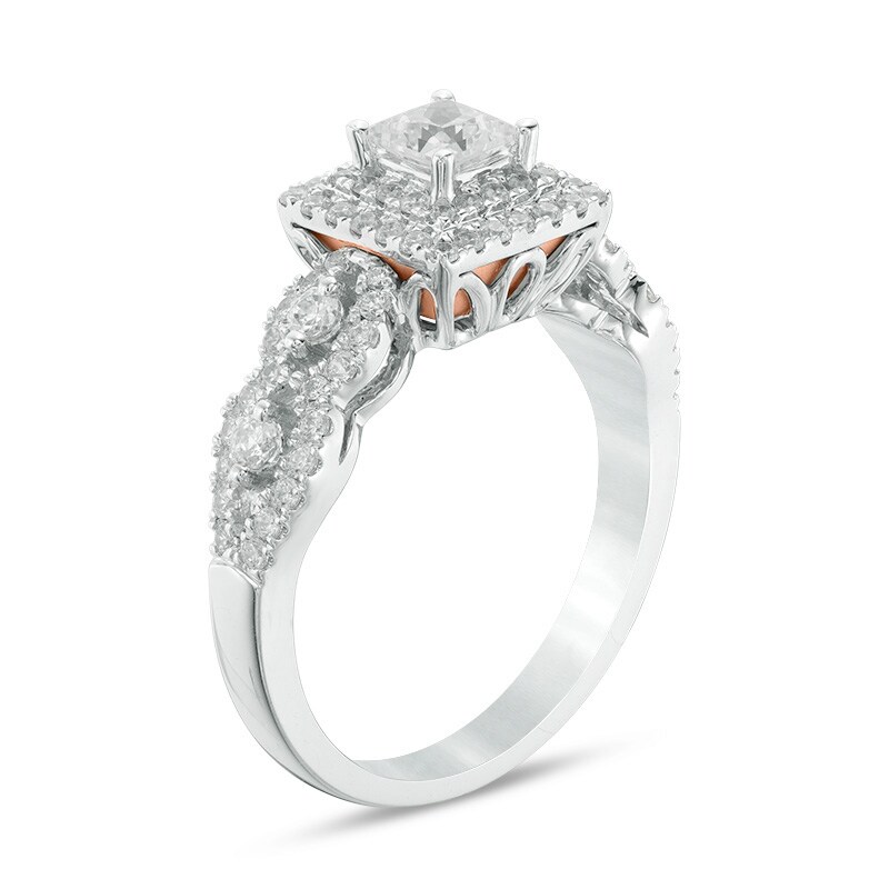 Previously Owned - Adrianna Papell 1 CT. T.W. Princess-Cut Diamond Frame Engagement Ring in 14K Two-Tone Gold