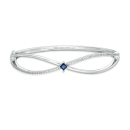 Previously Owned - Vera Wang Love Collection Princess-Cut Blue Sapphire and 3/8 CT. T.W. Diamond Bangle