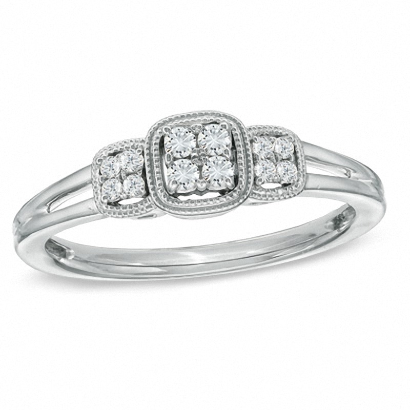 Previously Owned - Cherished Promise Collection™ 1/8 CT. T.W. Diamond Three Stone Cluster Ring in Sterling Silver