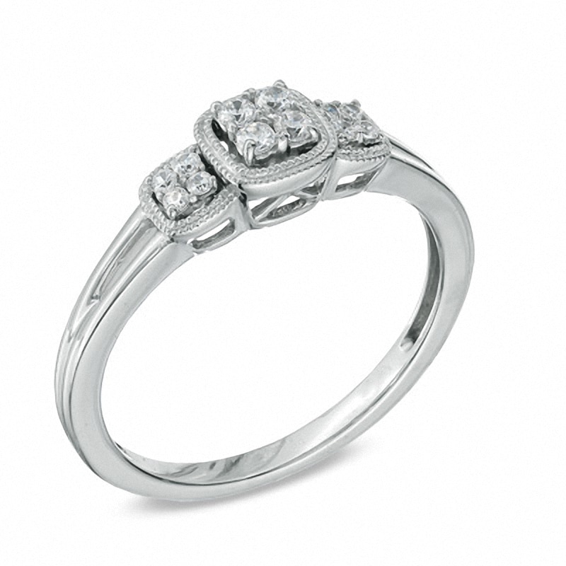 Previously Owned - Cherished Promise Collection™ 1/8 CT. T.W. Diamond Three Stone Cluster Ring in Sterling Silver