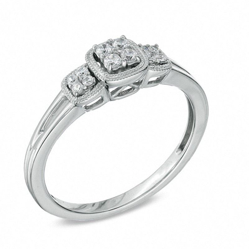 Main Image 2 of Previously Owned - Cherished Promise Collection™ 1/8 CT. T.W. Diamond Three Stone Cluster Ring in Sterling Silver