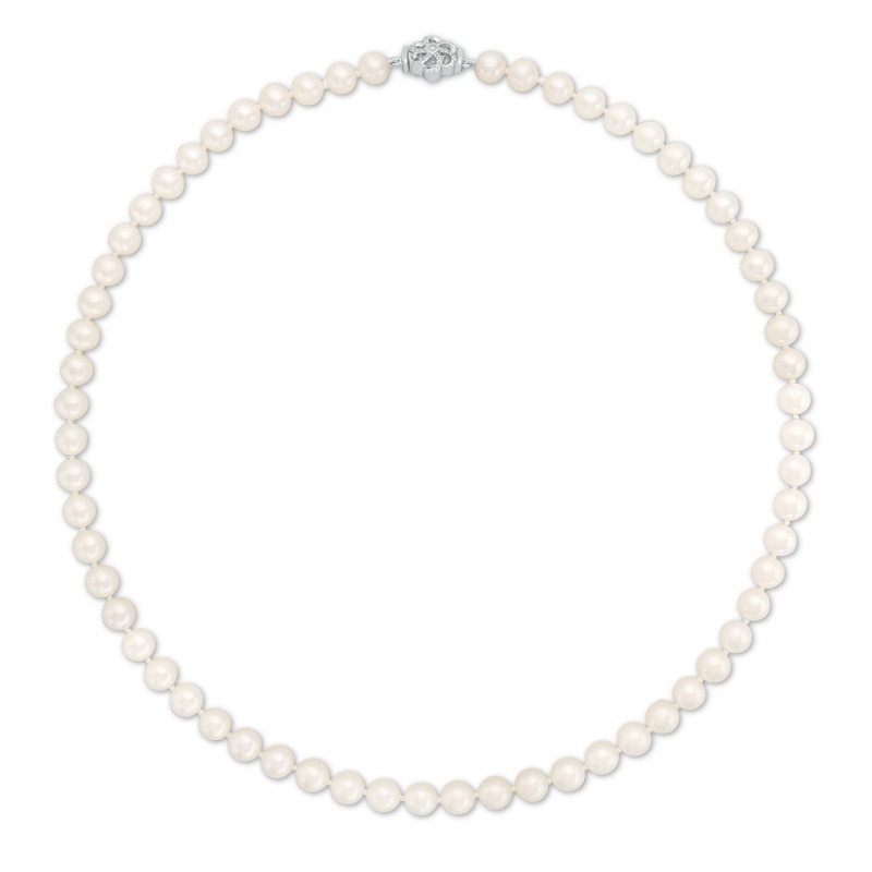 Main Image 2 of Previously Owned-Vera Wang Love Collection 6.5-7.0mm Freshwater Cultured Pearl 1/15 CT. T.W. Diamond Necklace