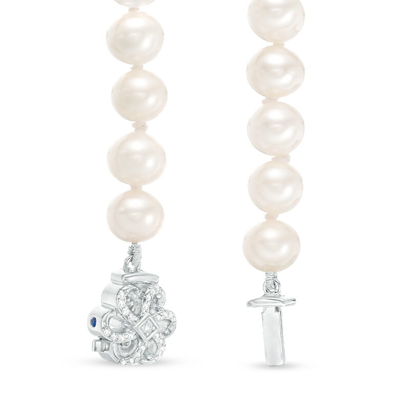 Main Image 3 of Previously Owned-Vera Wang Love Collection 6.5-7.0mm Freshwater Cultured Pearl 1/15 CT. T.W. Diamond Necklace