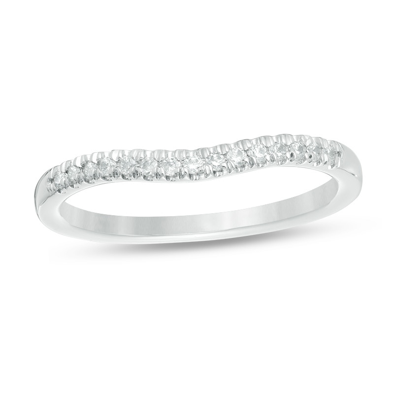 Main Image 1 of Previously Owned - Love's Destiny by Zales 1/8 CT. T.W. Diamond Contour Wedding Band in 14K White Gold (I/I1)