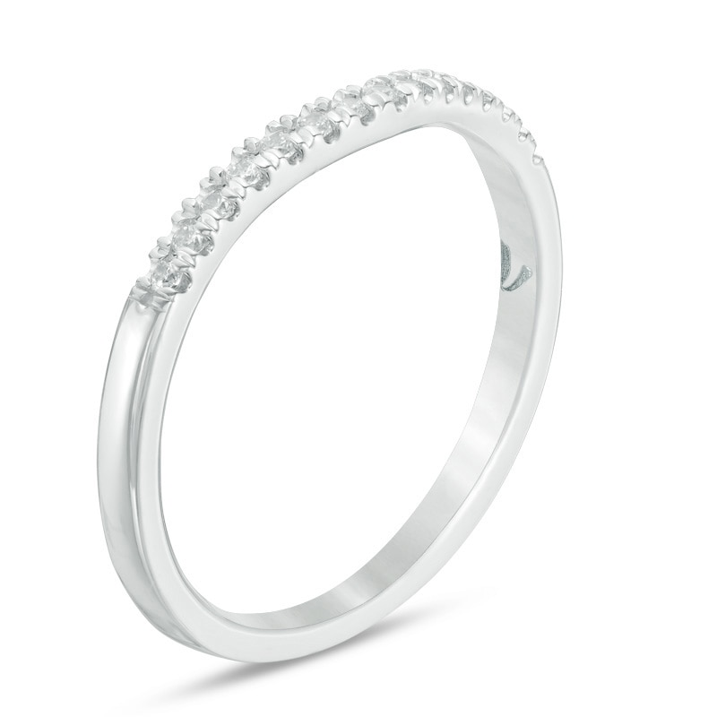 Main Image 2 of Previously Owned - Love's Destiny by Zales 1/8 CT. T.W. Diamond Contour Wedding Band in 14K White Gold (I/I1)