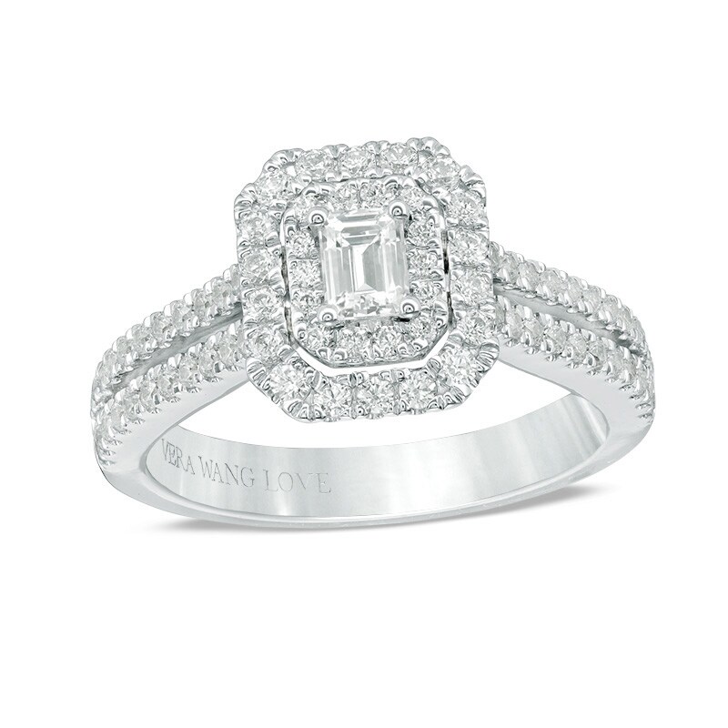 Main Image 1 of Previously Owned - Vera Wang Love Collection 1 CT. T.W. Emerald-Cut Diamond Engagement Ring in 14K White Gold