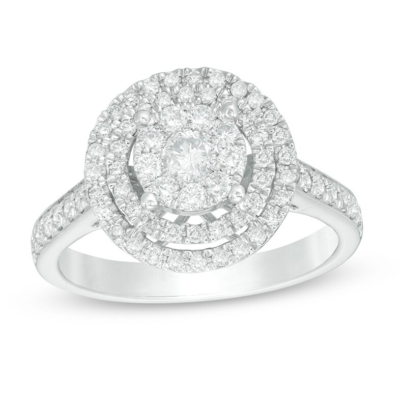 Previously Owned - 3/4 CT. T.W. Diamond Triple Frame Ring in 10K White Gold