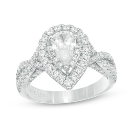 Previously Owned - Vera Wang Love Collection 1-5/8 CT. T.W. Pear-Shaped Diamond Double Frame Twist Engagement Ring in 14K White Gold