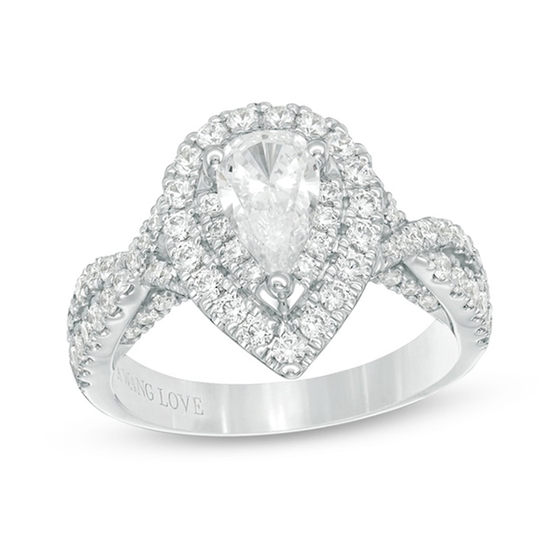 Main Image 1 of Previously Owned - Vera Wang Love Collection 1-5/8 CT. T.W. Pear-Shaped Diamond Double Frame Twist Engagement Ring in 14K White Gold