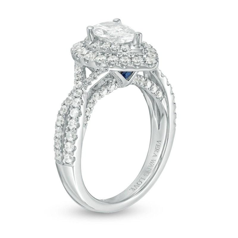 Main Image 2 of Previously Owned - Vera Wang Love Collection 1-5/8 CT. T.W. Pear-Shaped Diamond Double Frame Twist Engagement Ring in 14K White Gold