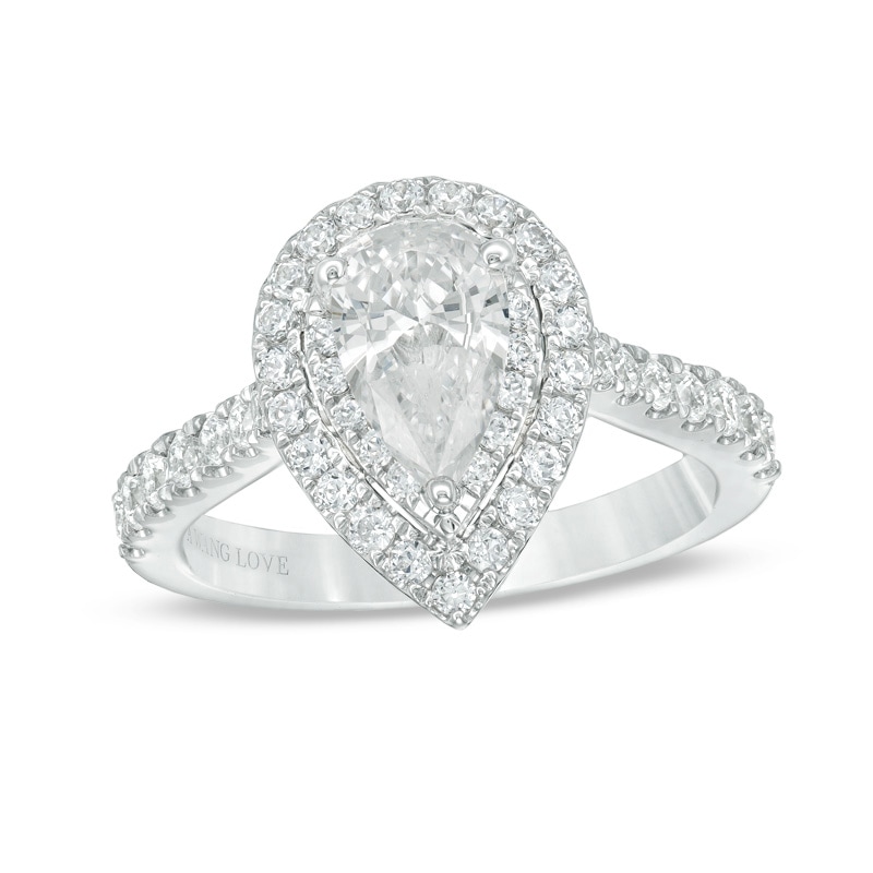 Previously Owned - Vera Wang Love Collection 1-3/4 CT. T.W. Pear-Shaped Diamond Frame Engagement Ring in Platinum