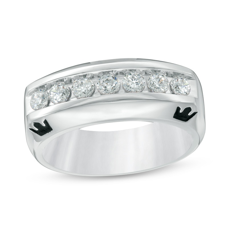 Previously Owned - Enchanted Disney Men's 3/4 CT. T.W. Diamond Crown Wedding Band in 14K White Gold