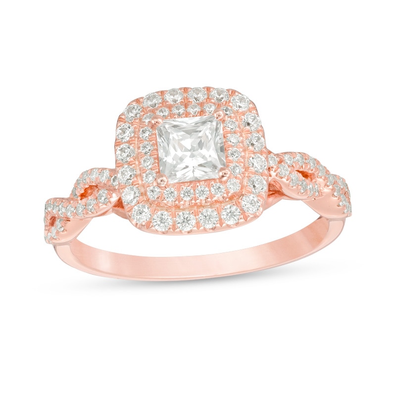 Previously Owned - 1 CT. T.W. Princess-Cut Diamond Double Frame Twist Engagement Ring in 14K Rose Gold