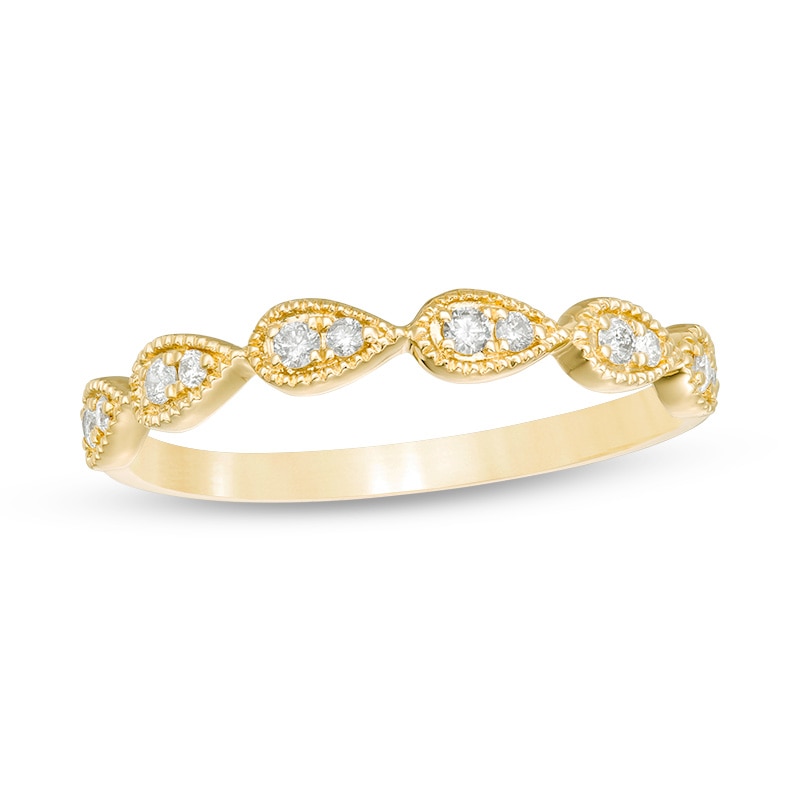 Main Image 1 of Previously Owned - 1/8 CT. T.W. Diamond Teardrop Vintage-Style Stackable Band in 10K Gold