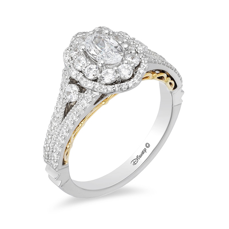Main Image 2 of Previously Owned - Enchanted Disney Belle 1-1/4 CT. T.W. Oval Diamond Double Frame Engagement Ring in 14K Two-Tone Gold