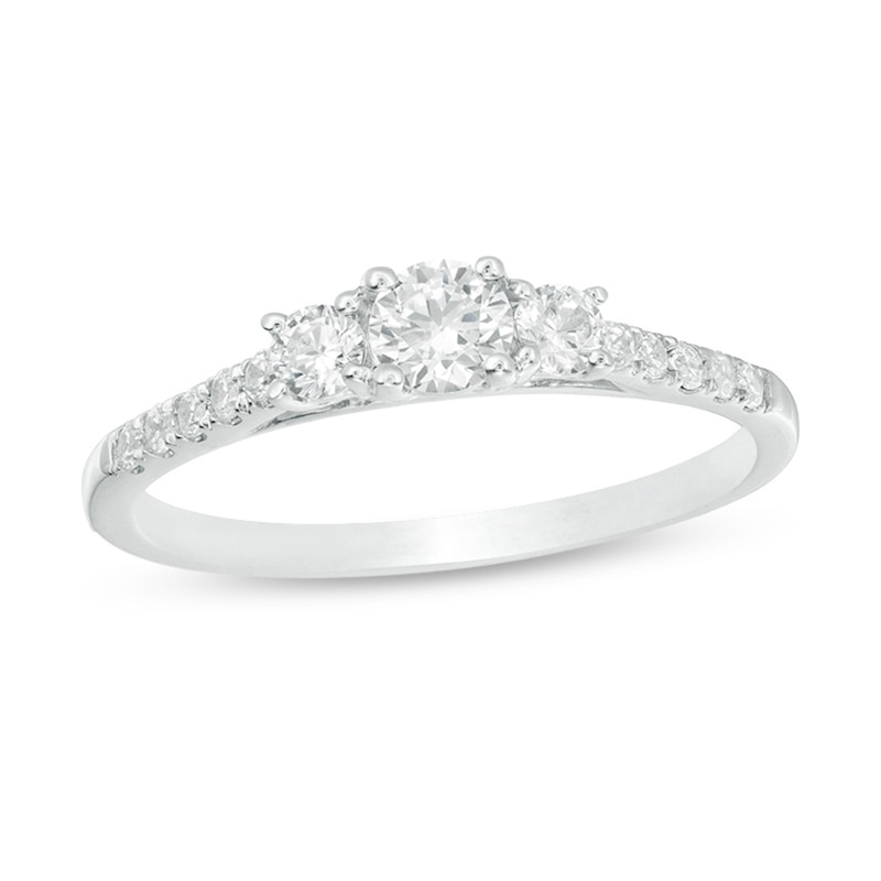 Main Image 1 of Previously Owned - 1/2 CT. T.W. Diamond Past Present Future® Engagement Ring in 10K White Gold