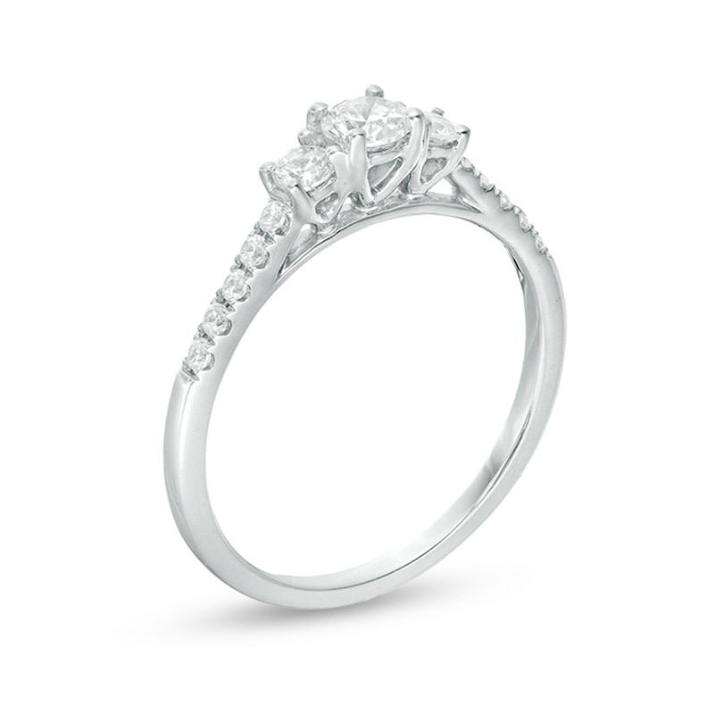 Main Image 2 of Previously Owned - 1/2 CT. T.W. Diamond Past Present Future® Engagement Ring in 10K White Gold