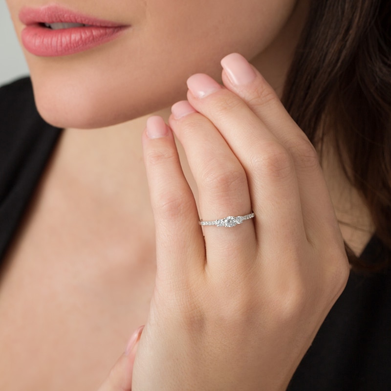 Main Image 3 of Previously Owned - 1/2 CT. T.W. Diamond Past Present Future® Engagement Ring in 10K White Gold
