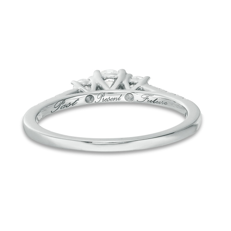 Main Image 4 of Previously Owned - 1/2 CT. T.W. Diamond Past Present Future® Engagement Ring in 10K White Gold