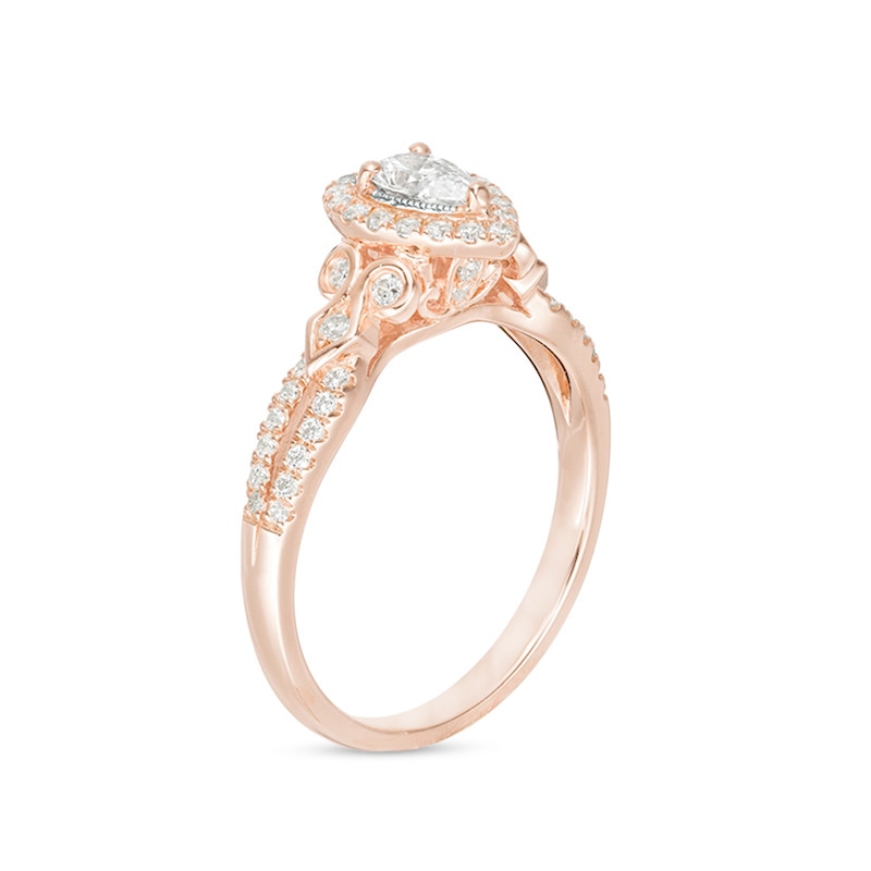 Main Image 2 of Previously Owned - 1/2 CT. T.W. Pear-Shaped Diamond Frame Tri-Sides Vintage-Style Engagement Ring in 14K Rose Gold