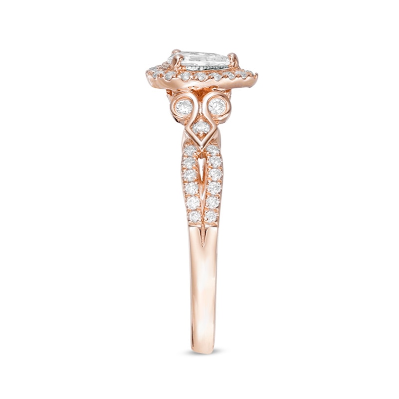 Main Image 3 of Previously Owned - 1/2 CT. T.W. Pear-Shaped Diamond Frame Tri-Sides Vintage-Style Engagement Ring in 14K Rose Gold