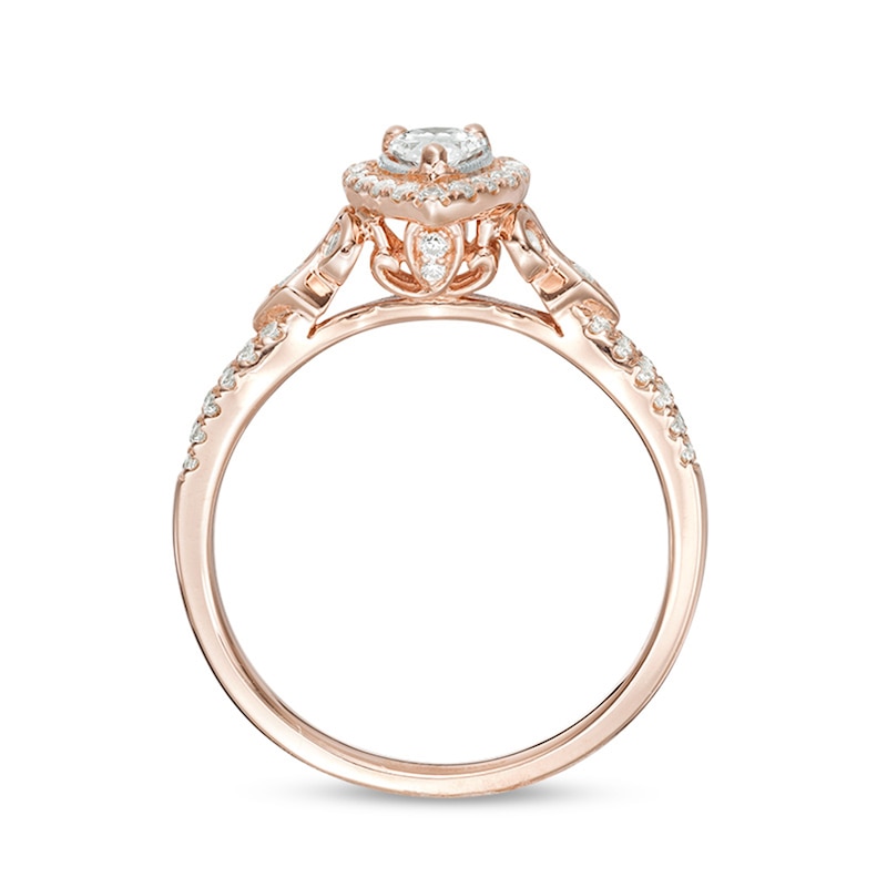 Main Image 4 of Previously Owned - 1/2 CT. T.W. Pear-Shaped Diamond Frame Tri-Sides Vintage-Style Engagement Ring in 14K Rose Gold