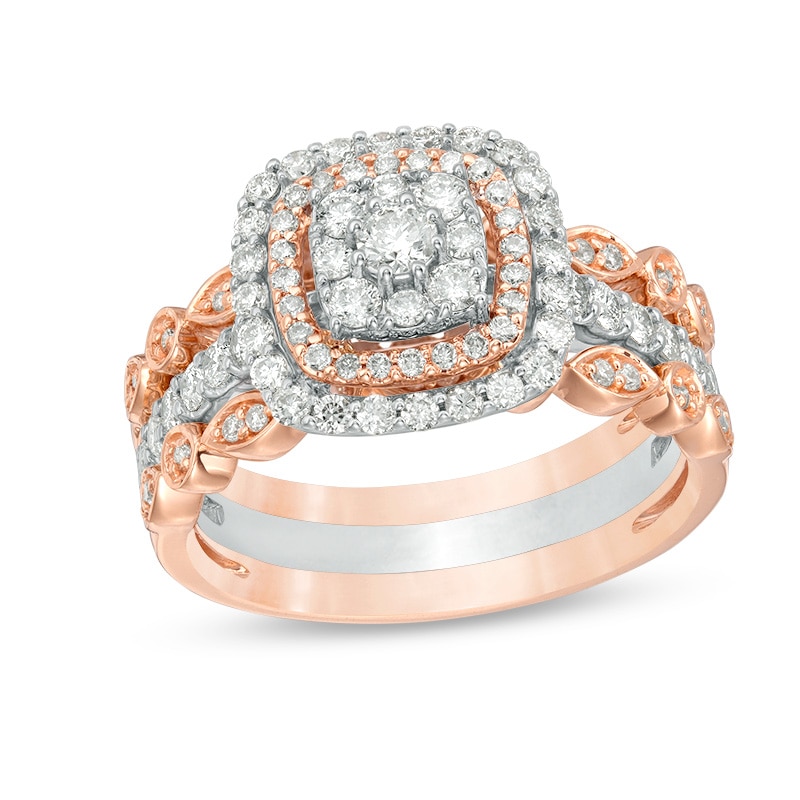 Main Image 1 of Previously Owned - 7/8 CT. T.W. Composite Diamond Vintage-Style Three Piece Bridal Set in 14K Two-Tone Gold