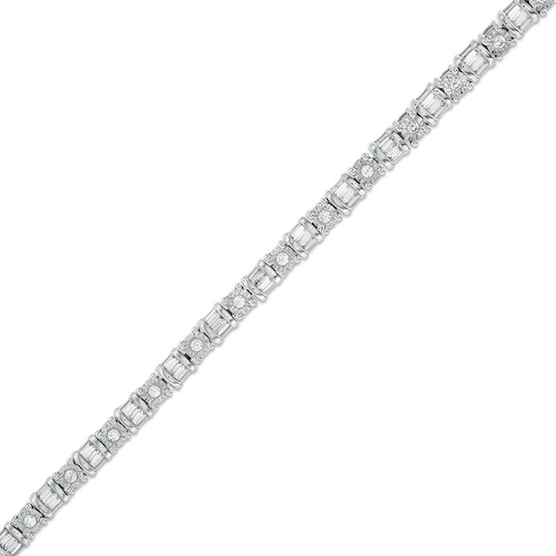 Main Image 1 of Previously Owned - 1 CT. T.W. Baguette and Round Diamond Tennis Bracelet in 10K White Gold