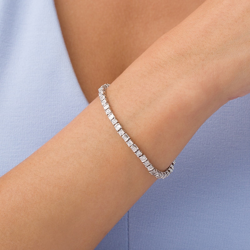 Main Image 2 of Previously Owned - 1 CT. T.W. Baguette and Round Diamond Tennis Bracelet in 10K White Gold