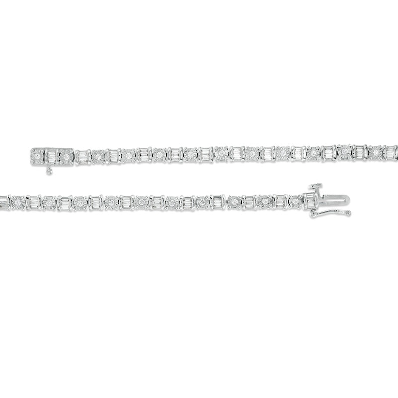 Main Image 3 of Previously Owned - 1 CT. T.W. Baguette and Round Diamond Tennis Bracelet in 10K White Gold