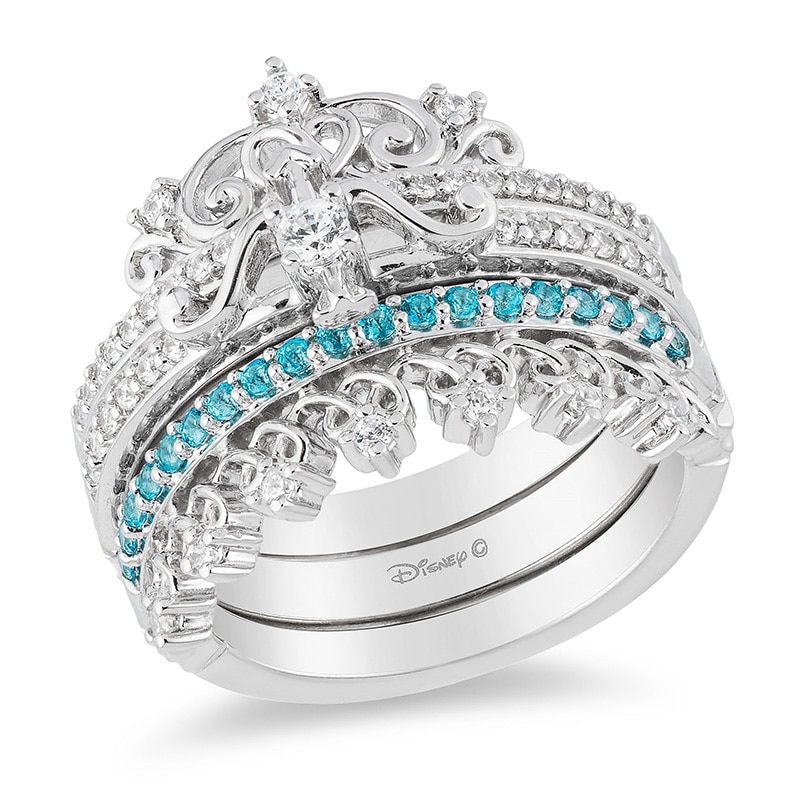 Previously Owned - Enchanted Disney Merida 1/4 CT. T.W. Diamond and Topaz Stackable Band Set in 10K White Gold
