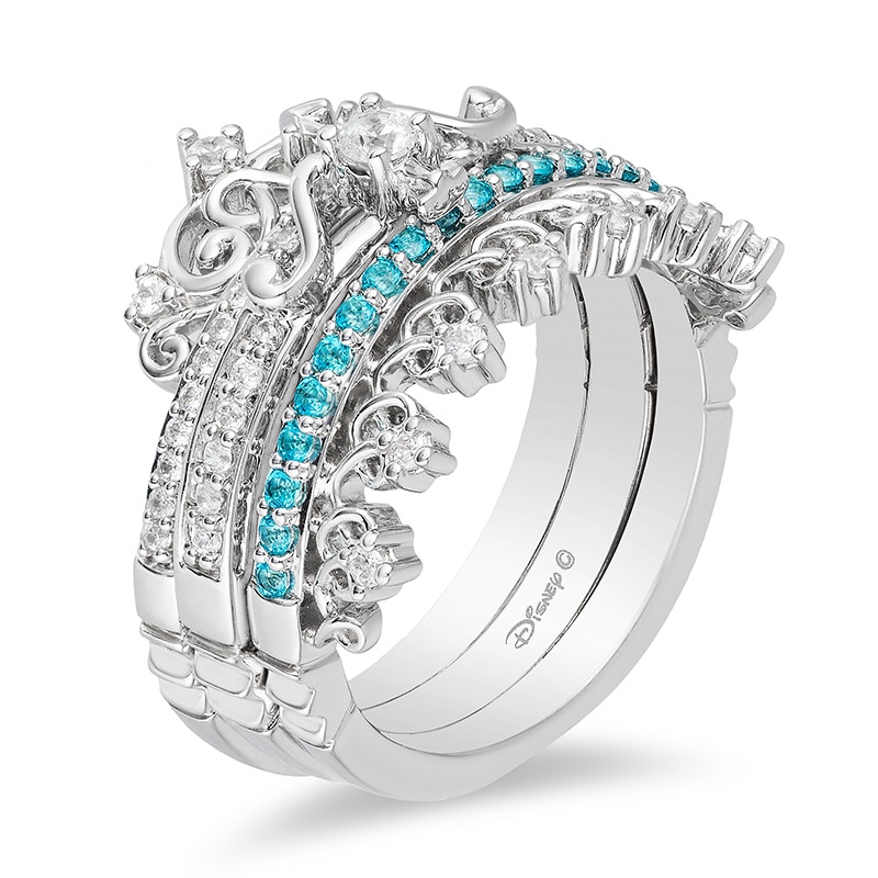 Previously Owned - Enchanted Disney Merida 1/4 CT. T.W. Diamond and Topaz Stackable Band Set in 10K White Gold