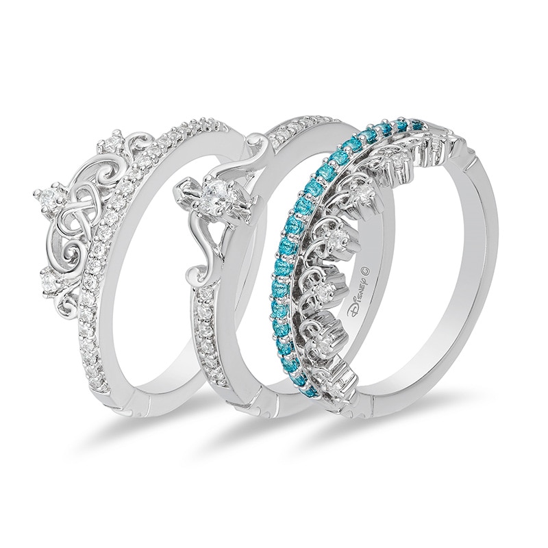 Previously Owned - Enchanted Disney Merida 1/4 CT. T.W. Diamond and Topaz Stackable Band Set in 10K White Gold