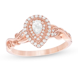 Previously Owned - 1/3 CT. T.W. Pear-Shaped Diamond Double Frame Vintage-Style Engagement Ring in 14K Rose Gold