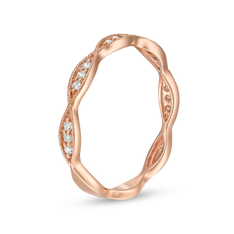 Previously Owned - 1/10 CT. T.W. Diamond Marquise Twist Vintage-Style Wedding Band in 10K Rose Gold