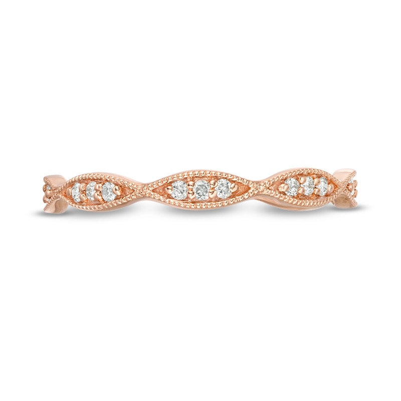 Previously Owned - 1/10 CT. T.W. Diamond Marquise Twist Vintage-Style Wedding Band in 10K Rose Gold