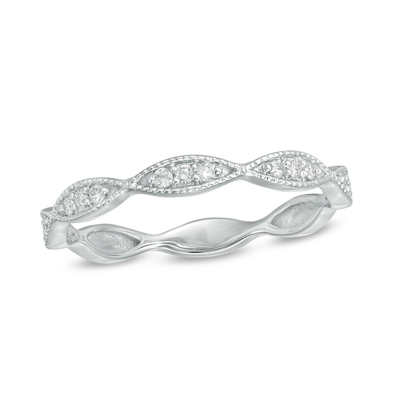 Main Image 1 of Previously Owned - 1/10 CT. T.W. Diamond Marquise Twist Vintage-Style Wedding Band in 10K White Gold