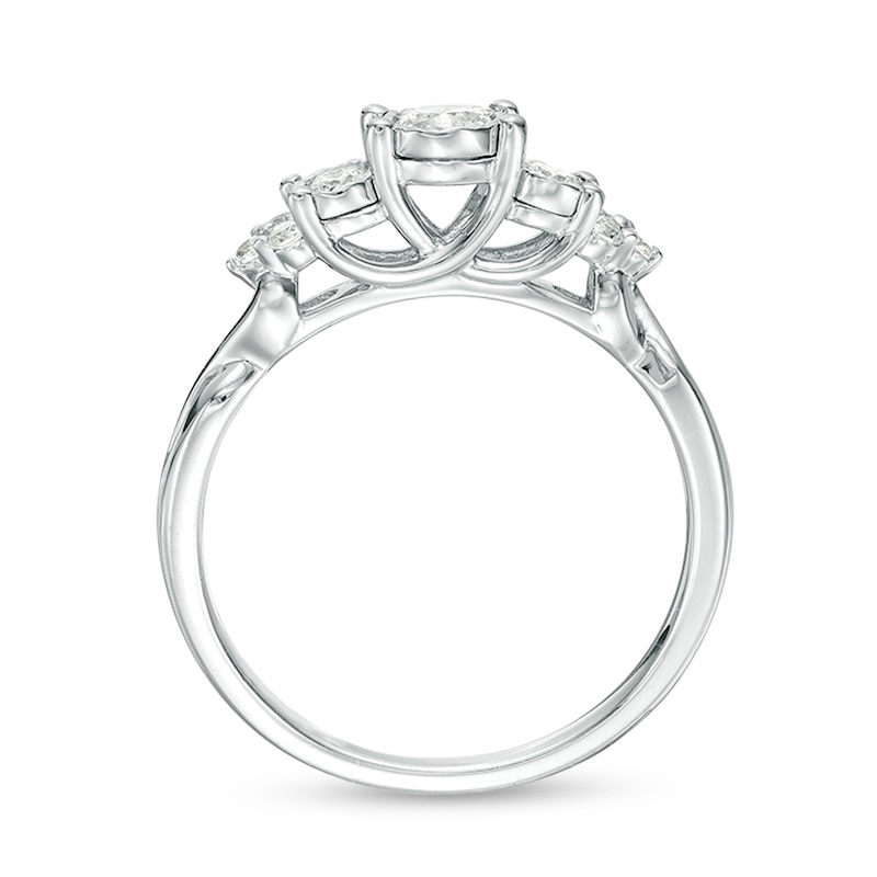 Main Image 4 of Previously Owned - 1/3 CT. T.W. Diamond Past Present Future® Tri-Sides Twist Shank Engagement Ring in 10K White Gold