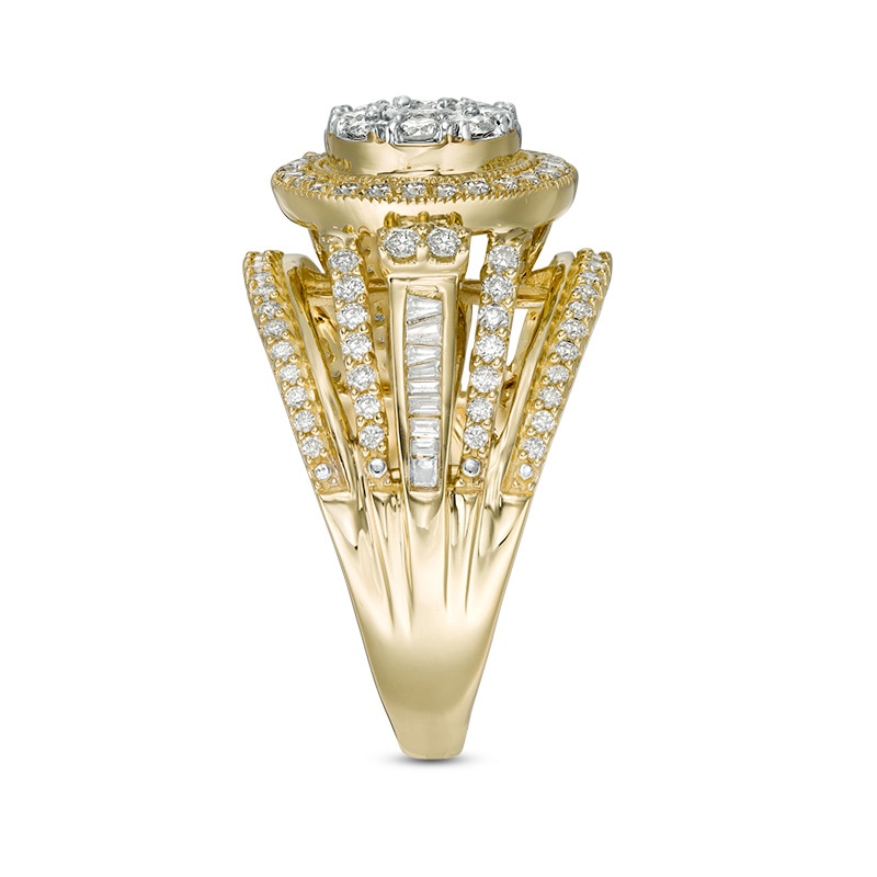 Main Image 4 of Previously Owned - 1 CT. T.W. Composite Diamond Double Frame Multi-Row Vintage-Style Engagement Ring in 10K  Gold