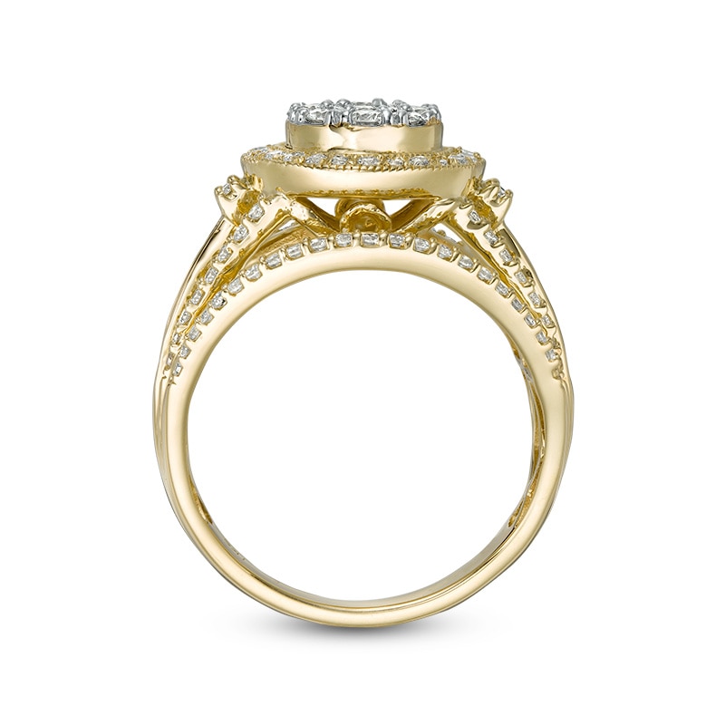 Main Image 5 of Previously Owned - 1 CT. T.W. Composite Diamond Double Frame Multi-Row Vintage-Style Engagement Ring in 10K  Gold