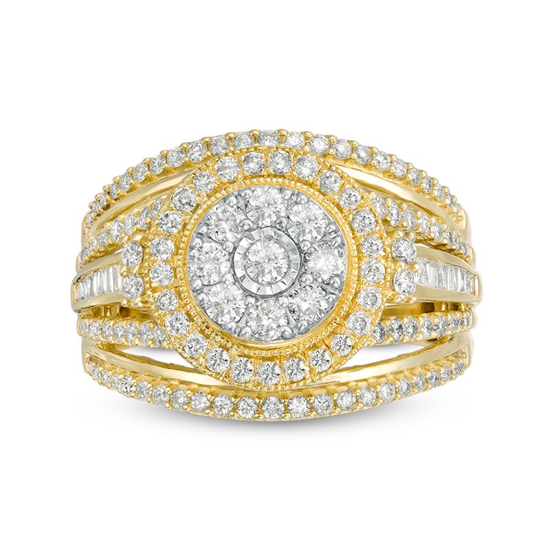 Main Image 6 of Previously Owned - 1 CT. T.W. Composite Diamond Double Frame Multi-Row Vintage-Style Engagement Ring in 10K  Gold