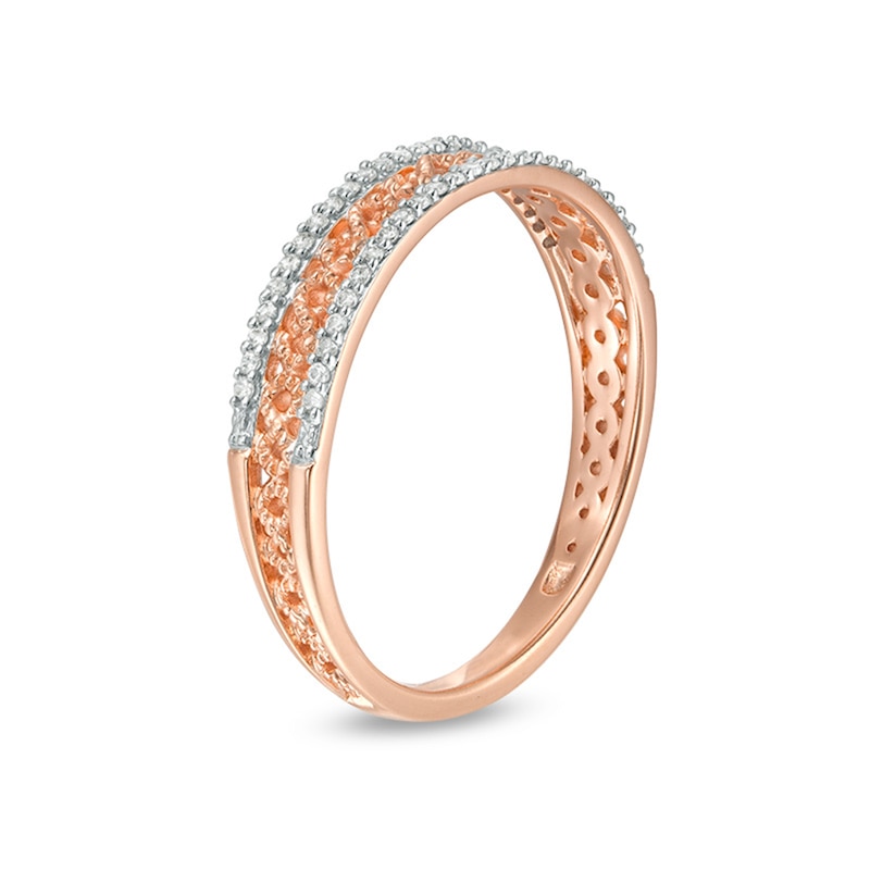 Main Image 2 of Previously Owned - 1/15 CT. T.W. Diamond Criss-Cross Vintage-Style Anniversary Band in 10K Rose Gold