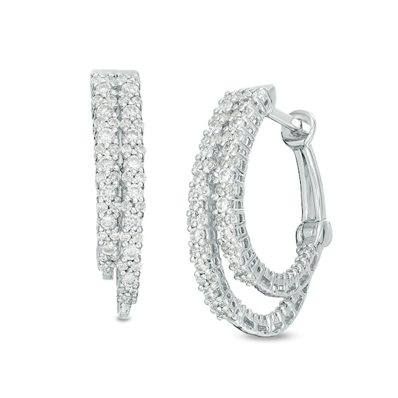 Previously Owned - 1 CT. T.W. Diamond Staggered Inside-Out Hoop Earrings in 10K White Gold Previously Owned - 1 CT. T.W. Diamond Staggered Inside-Out Hoop Earrings in 10K White Gold